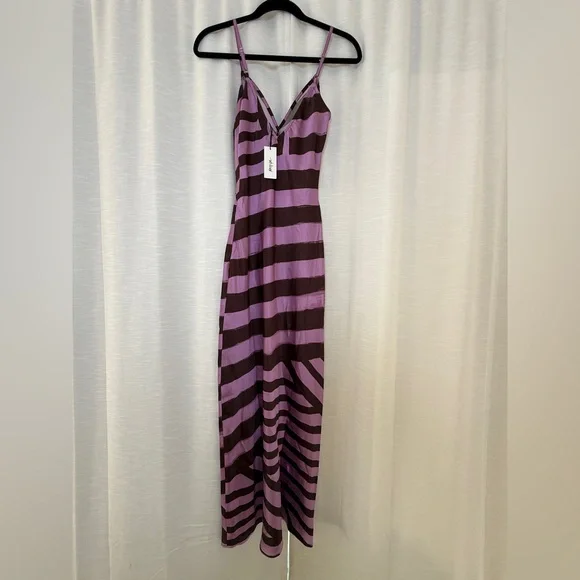 Nasty Gal Purple Satin Abstract Stripe Maxi Slip Dress | NWT Size 4 - Picture 10 of 14